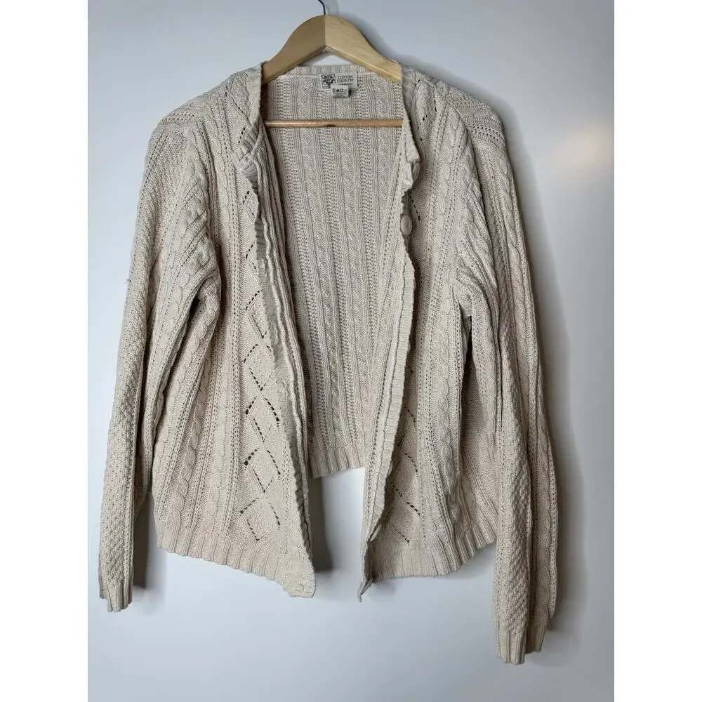 Cotton Country by Parkhurst Sweater Womens Large Chunky Cardigan Sweater Button - Picture 2 of 7